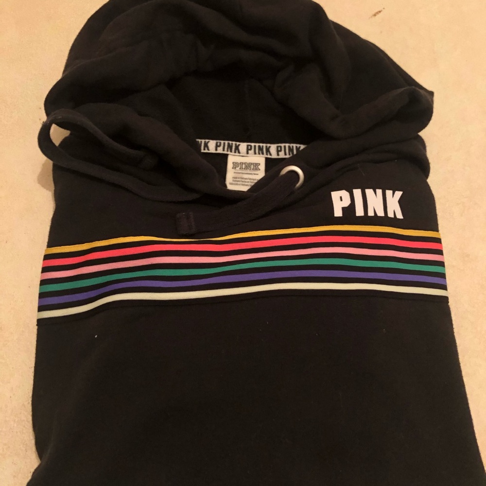 Pink sweatshirt black rainbow hoodie XS